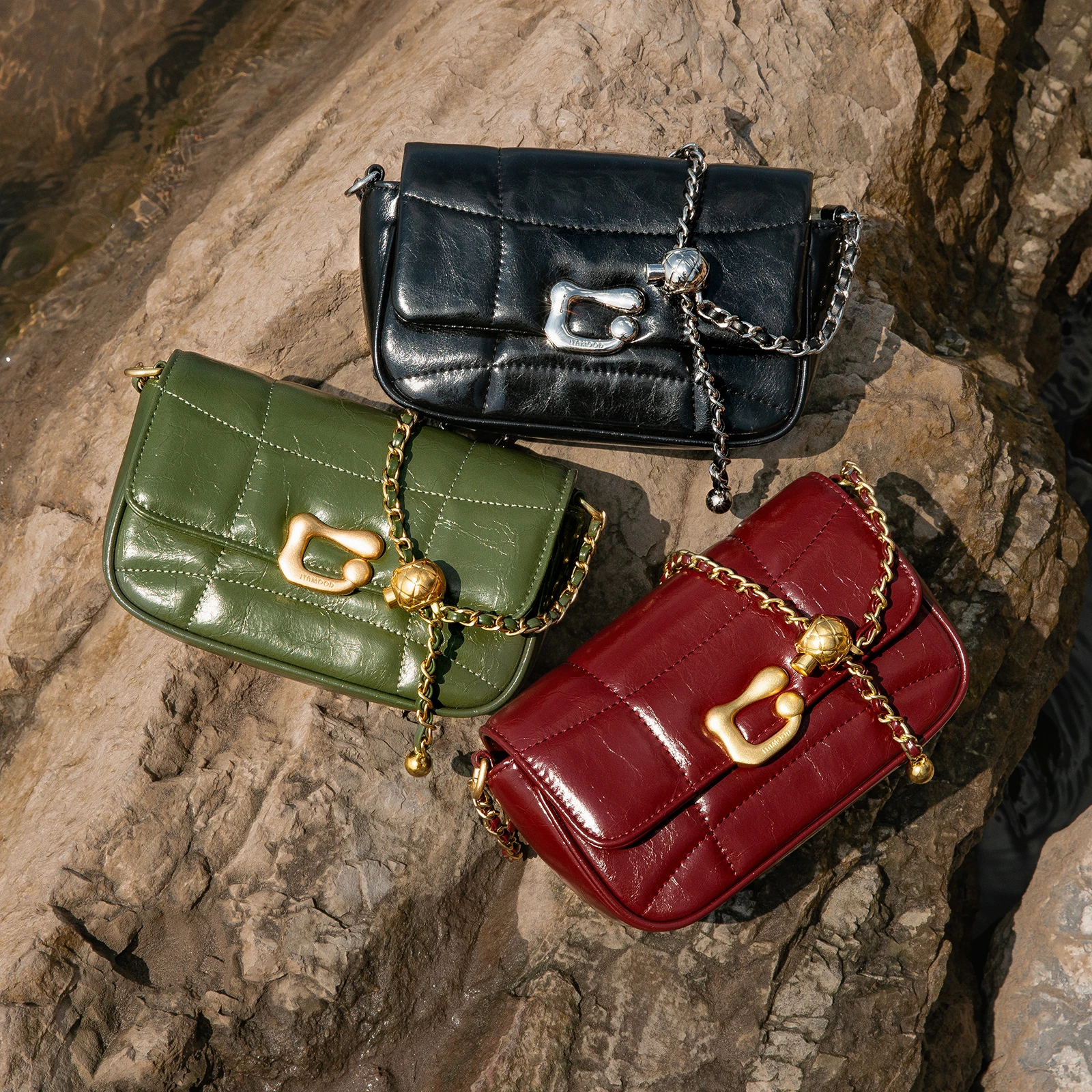 ITAMOOD Genuine Leather Crossbody Bag,Luxury Brand Shoulder Bag With Chain Strap,Unique Design Quilted Handbag
