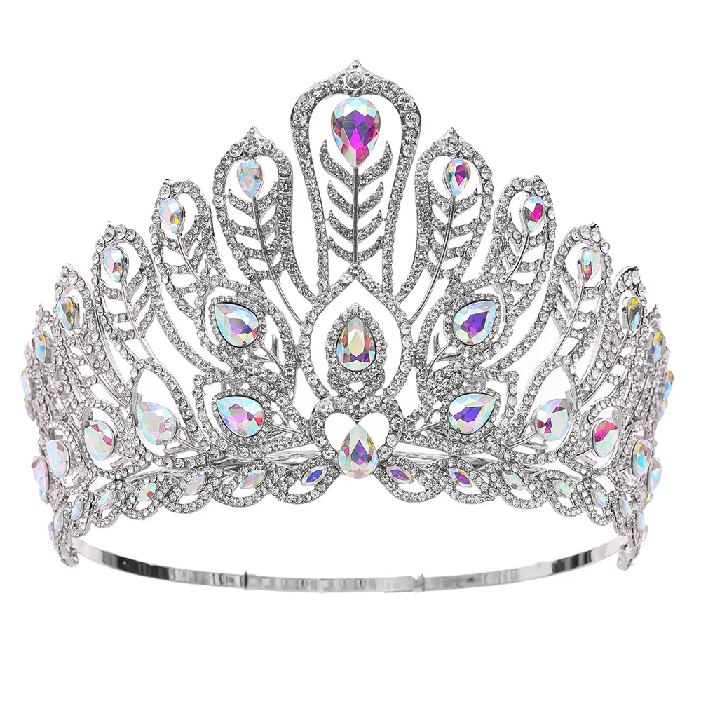 Luxe schoonheidswedstrijd kroon verstelbare conceptuele tiara voor podiumshows bruids kristallen sieraden koninklijke zendspoel haaraccessoire