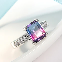 Eternity Crystal Rings For Women Seven Colors Amethyst Ring Natural Moissanite Silver Color Ring For Wedding OL Jewelry Gifts