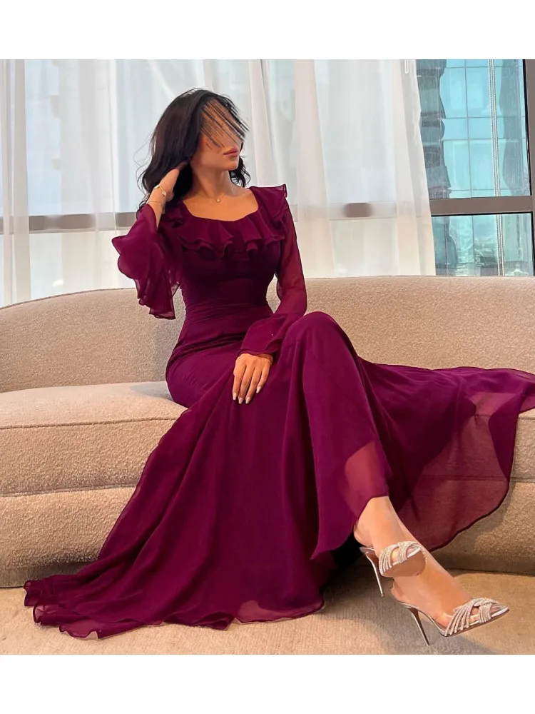 

Long Evening Dresses Elegant Chiffon High Neck Wave Dresses For Prom 2024 Full Sleeve New Cocktail Formal Gown فساتين الحفلات