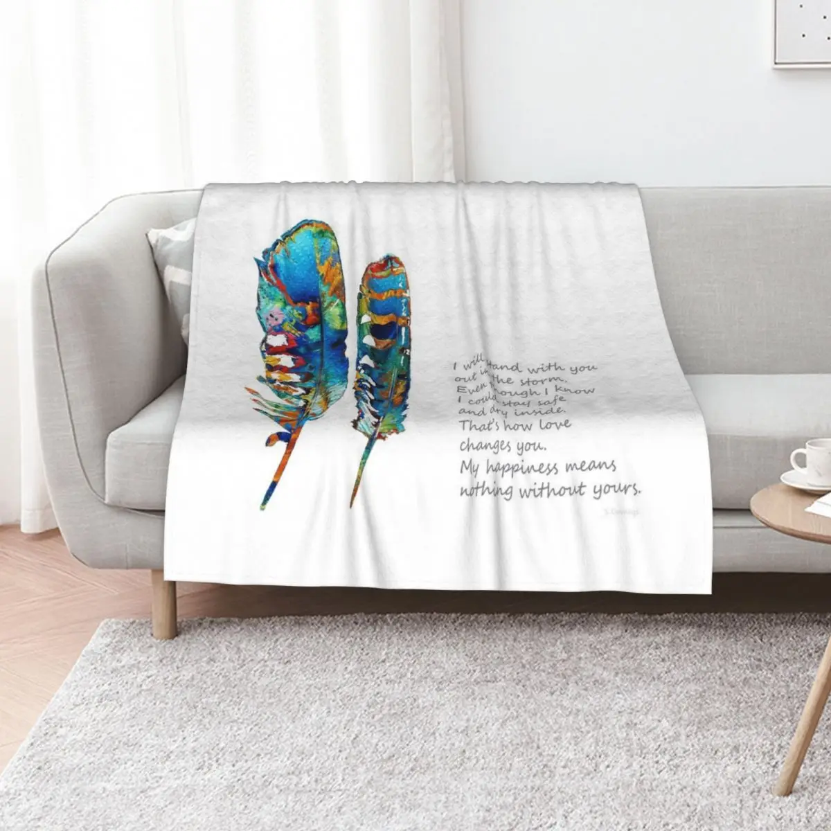 Unconditional Love Art Colorful Feathers by Sharon Cummings Throw Blanket Bed linens blankets and throws Hairys Blankets