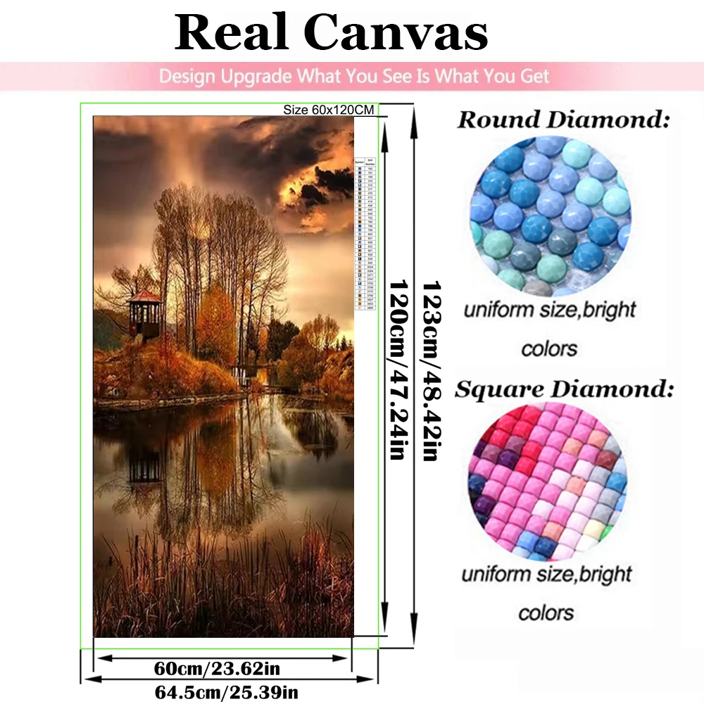 Large Diy Diamond Painting Sale Full Diamond Mosaic Embroidery Jewelry Cross Stitch Rural River Tree Landscape Home Decoration