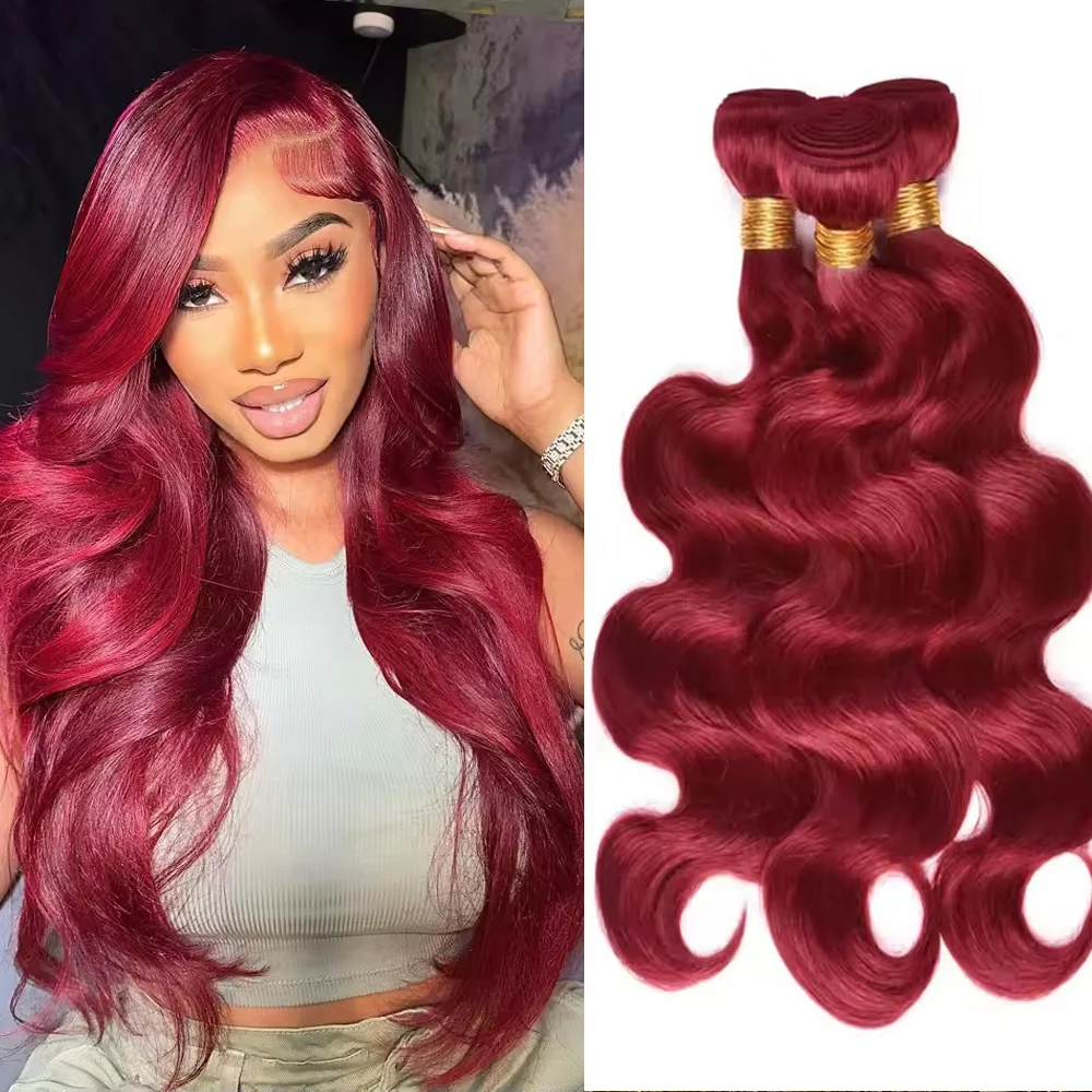 613 Пучки объемных волн для наращивания волос 4/27, пучки 100% человеческих волос 4/5/6 шт., натуральный цвет, девственные человеческие волосы 99J, бордовый