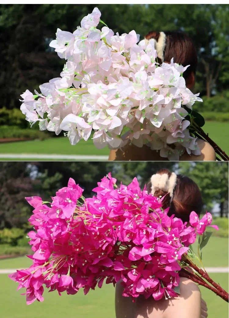 95cm Rayon-Bougainvillea-Zweige Rote Kunstblumen mit Drahtstiel Hochzeitsdekoration 100 Stück – Detail 5