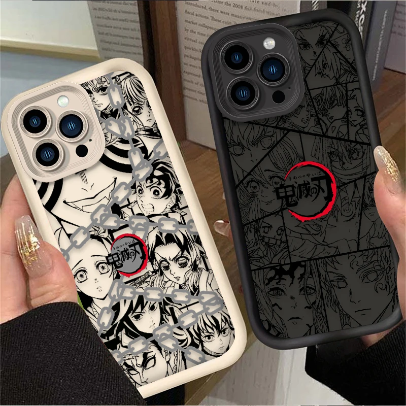 Coque de téléphone souple et stylée Demon Slayer Anime Line Art pour iPhone 17 Air 16 16E 15 14 13 12 11 Pro Max X XS X S Max XR SE 2020 SE4 7 8