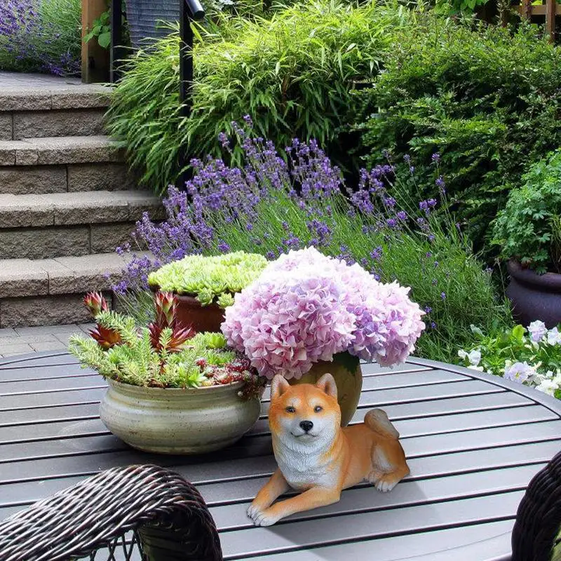 

Miniature Dog Figurines Resin Sculpture Collectibles Garden Shiba Inu Sitting Dog Model Creative Simulation Animal Sculpture