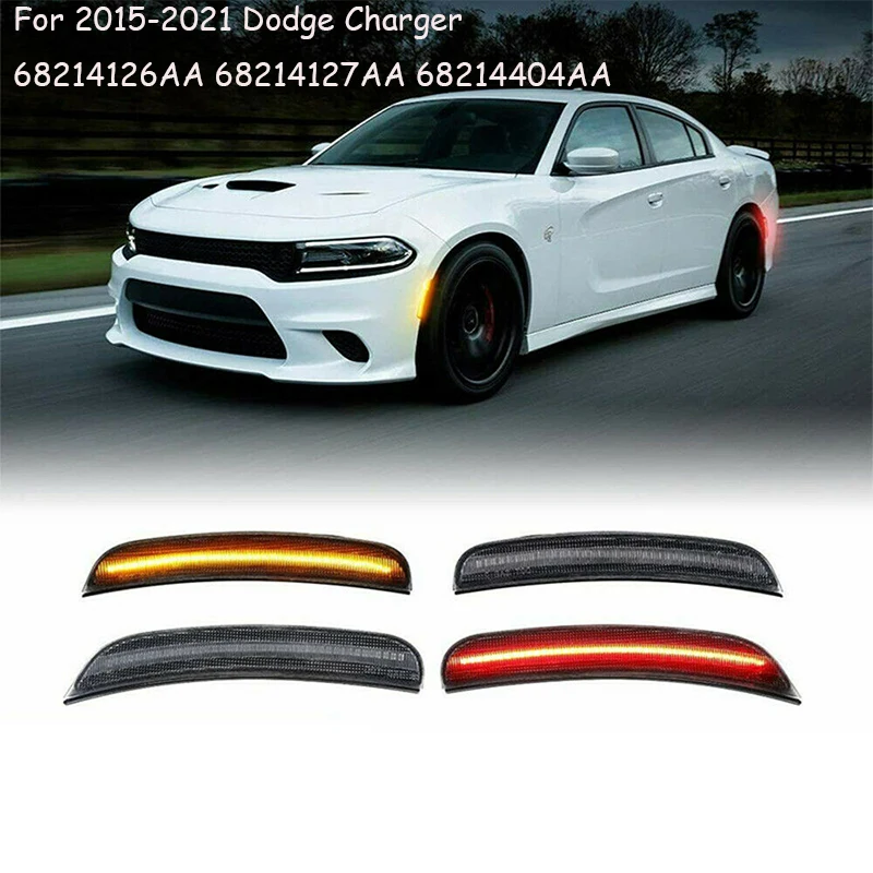 68214126AA 68214127AA 68214404AA 68214405AA Car Smoked Lens Front/Rear LED Side Marker Lights Lamps For Dodge Charger 2015~2021