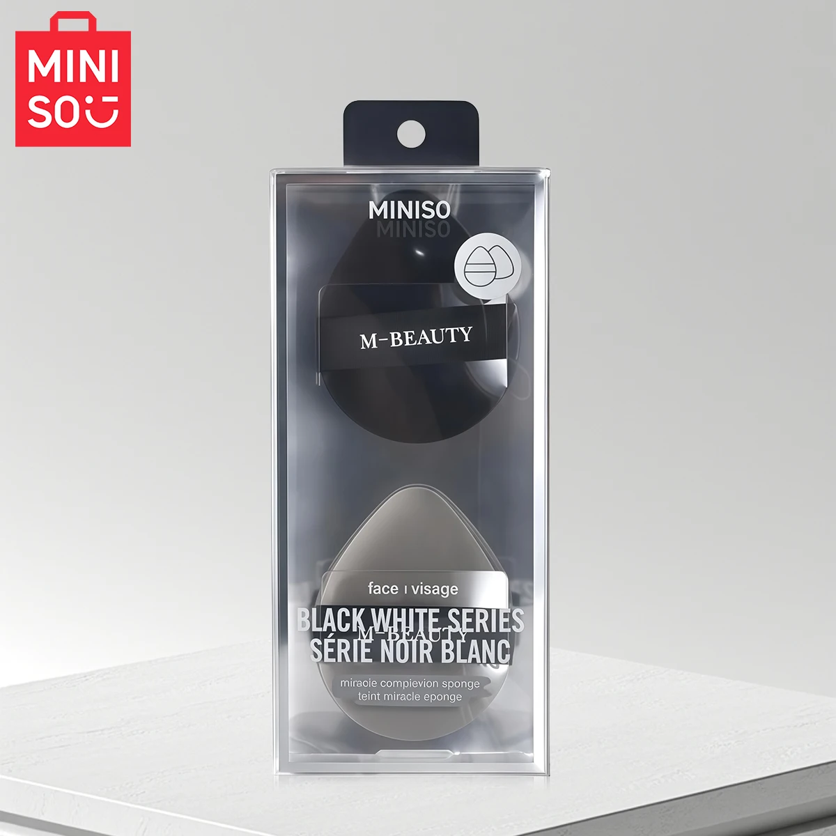 MINISO – coussin d'air épais Double face, série classique noir et blanc, bouffée de poudre, paquet de 2, éponge douce, coussin d'air humide et sec