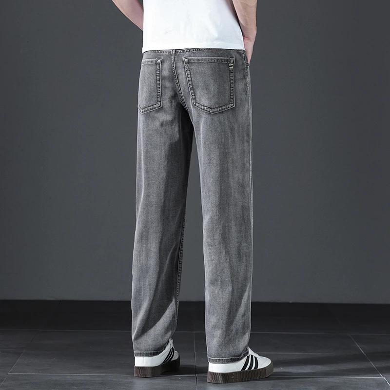 High Quality Vintage Style Men's Lyocell Summer Jeans High Waist Loose Straight Stretch Business Thin Casual Trousers Male - view 6