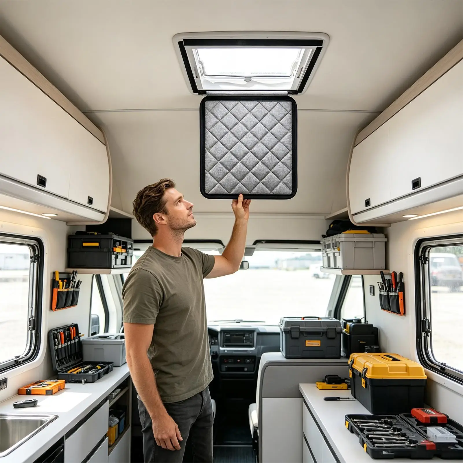 Sunroof Screen 16x16 Inch With Sticky Strips UV Protection Heat Insulation Camper Window Shades Sun Cover For Van Motorhome