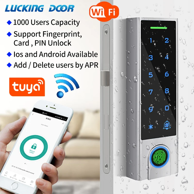 Tuya 2.4G Wifi Remote Control Gate Opener 125Khz RFID Access Controller Fingerprint Waterproof Access Control Wireless Door Lock