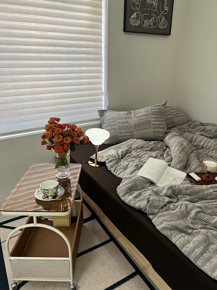 

[Bee Surprise Club] Mobile Glass Sofa Side Few Living Room With Wheels Home Creative Small Coffee Table Bedroom Internet Celebri