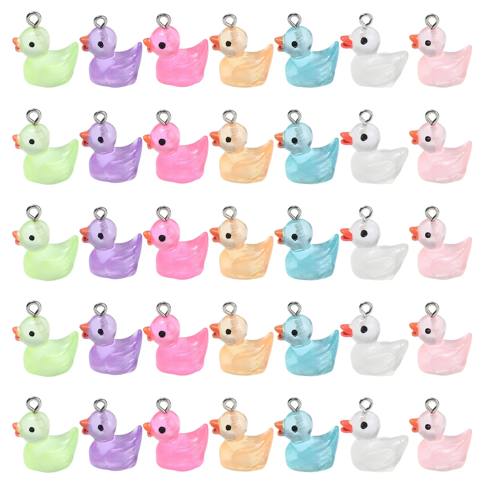 

35Pcs 7 Styles Luminous Resin Duck Charms Small Duck Shape Charms Colorful Animal Charms for DIY Jewelry Making Keychain