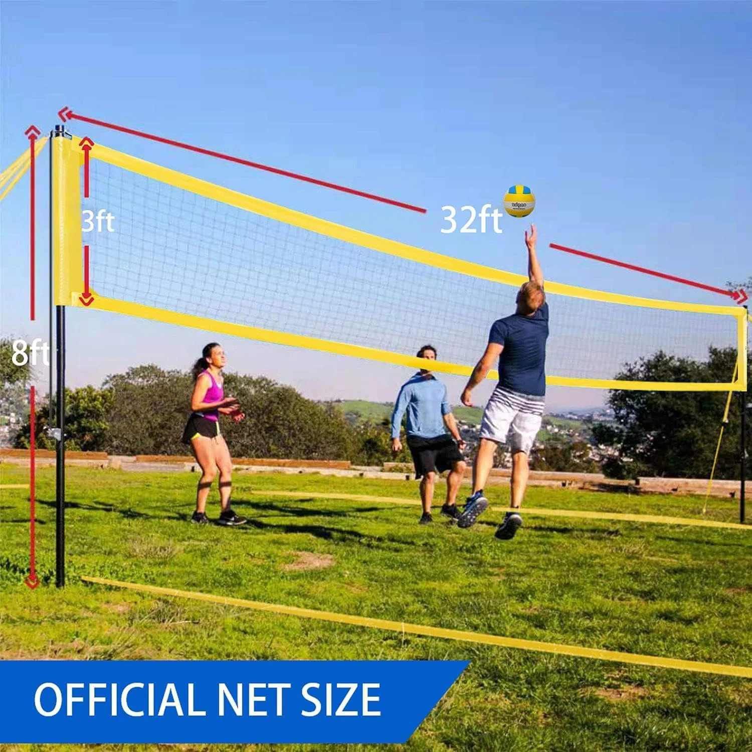Multifunctional Polyester Volleyball & Badminton Net Adjustable Height Foldable Training Various Colors
