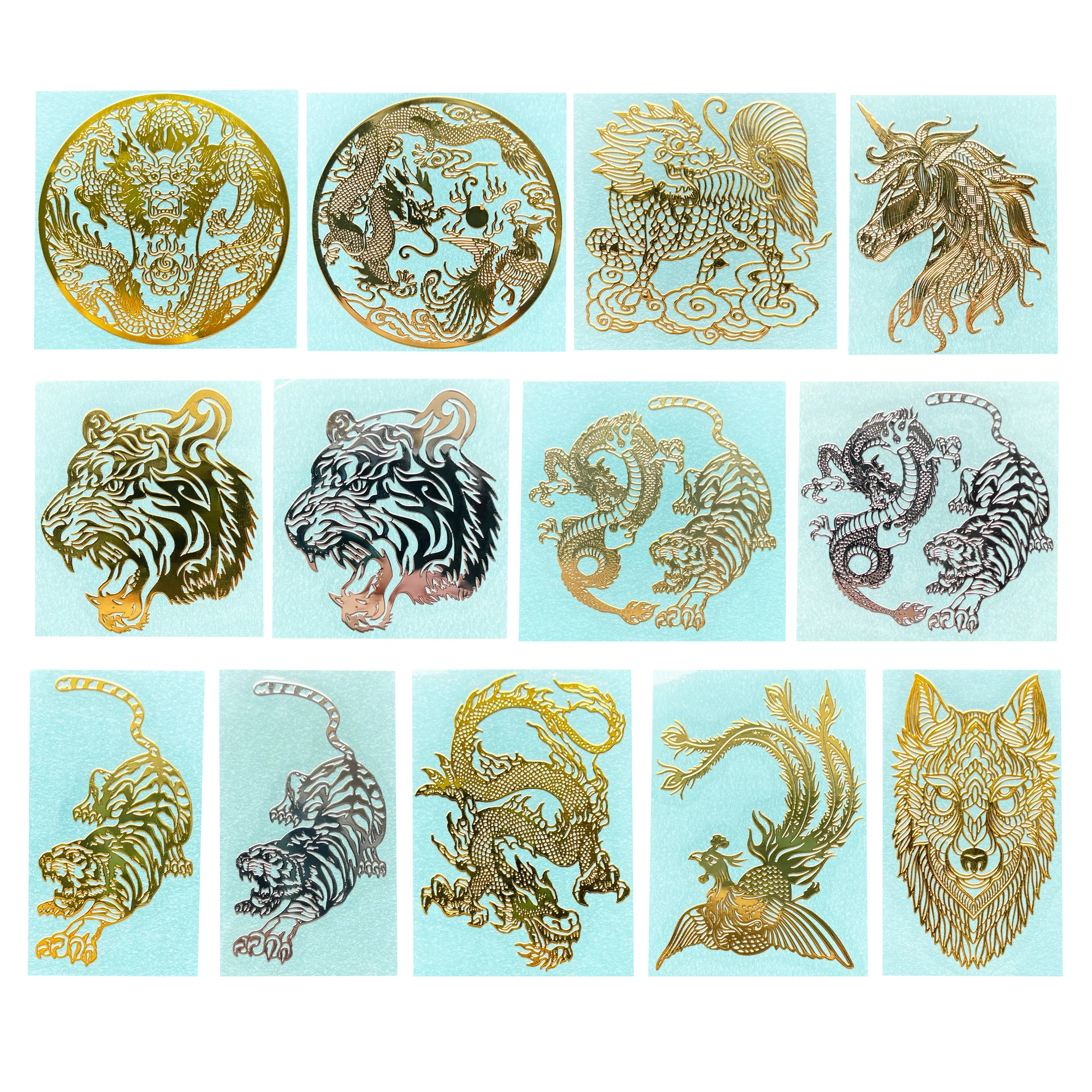 Personalized dragon and phoenix pattern metal stickers Tiger Kirin mobile phone stickers creative animal metal decoration