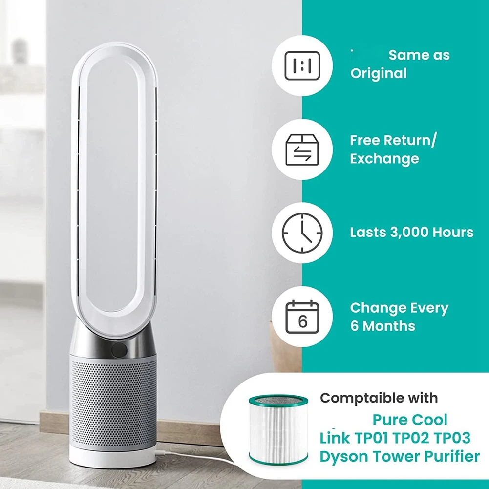 Filtre HEPA de Remplacement pour Purificateur d'Air, Accessoire Compatible avec Dyson TP01, TP02, AM11, Musician 01 Pure Cool Link, Tour