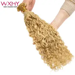 Extensiones de cabello humano con punta en V de queratina, 50 hebras por juego, fusión de ondas de agua rubio miel, cápsula de queratina, 12-24 pulgadas