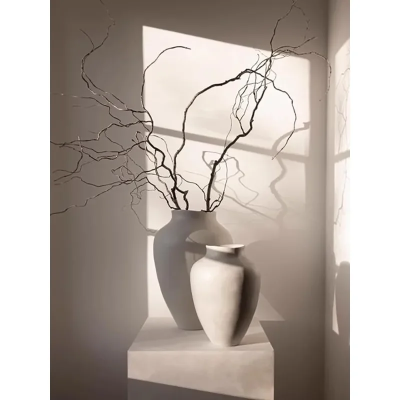 

French ceramic vase Japanese home living room flower arrangement hydroponic retro white ins flower ornament