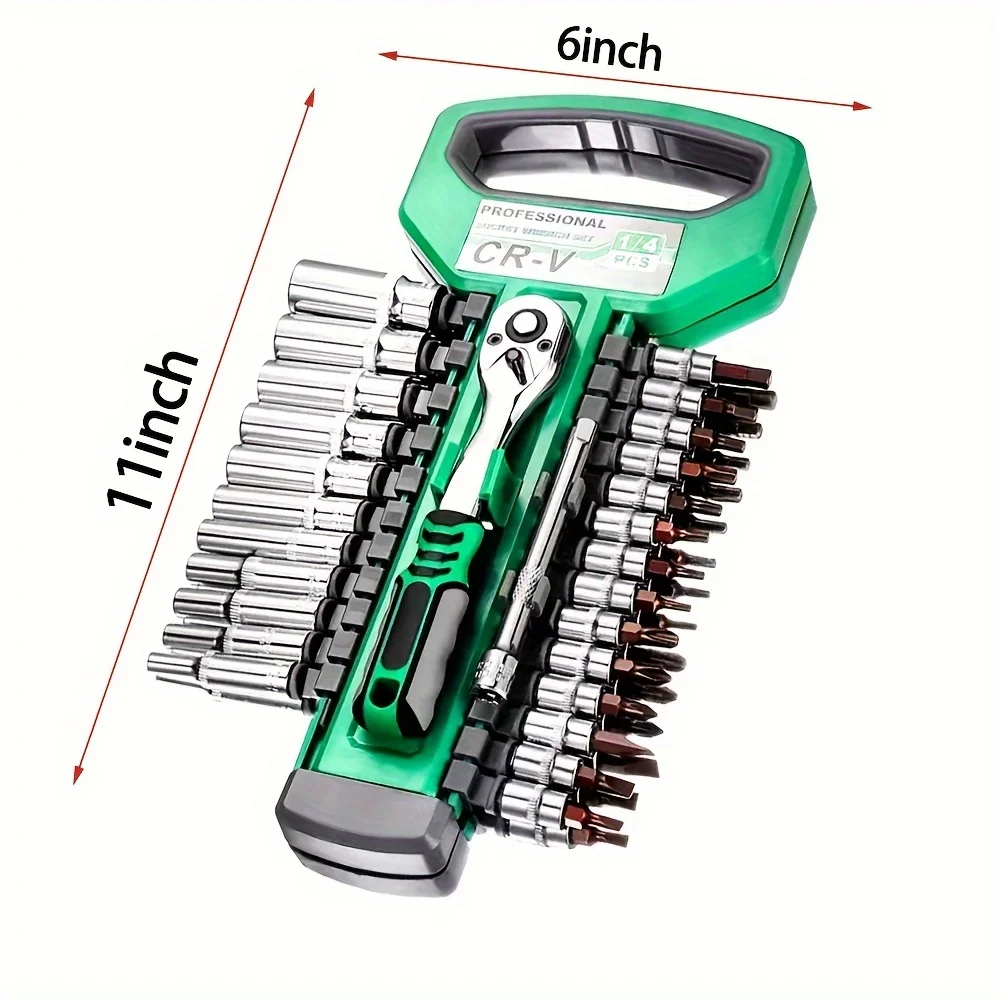 Ratchet Socket Wrench Set 1/4 Inch Drive,4-14mm Metric Sockets, Release Ratchet Handle and Extension bar, Plastic Rack 28-Pieces