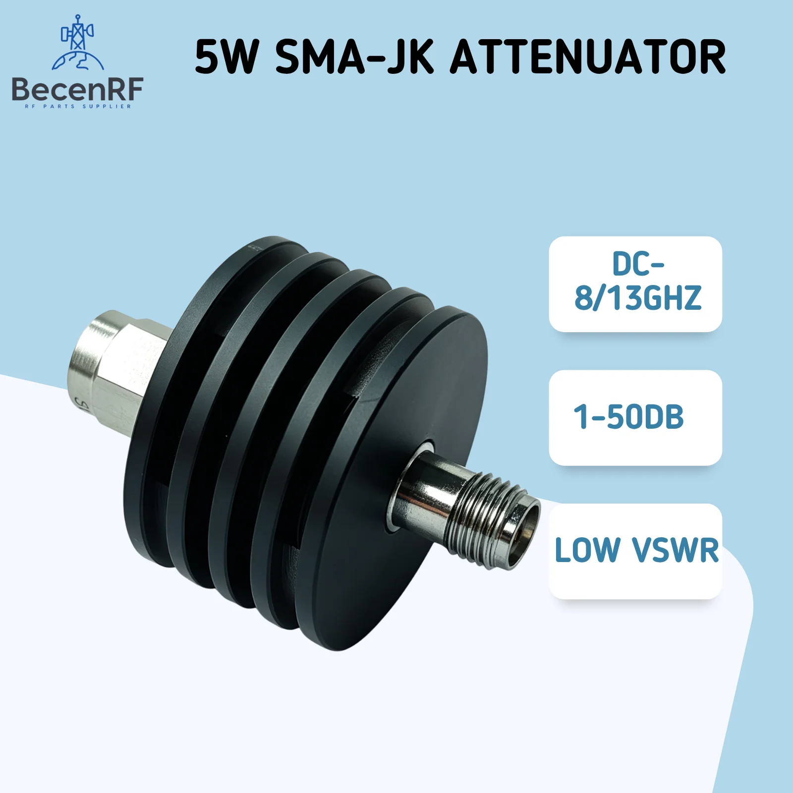 5W SMA Fixed Attenuator 8GHz/13GHz 3dB 6dB 10dB 20dB 30dB 40dB 50dB 60dB Full Power 50 Ohm RF Coaxial Connectors for Ham Radio