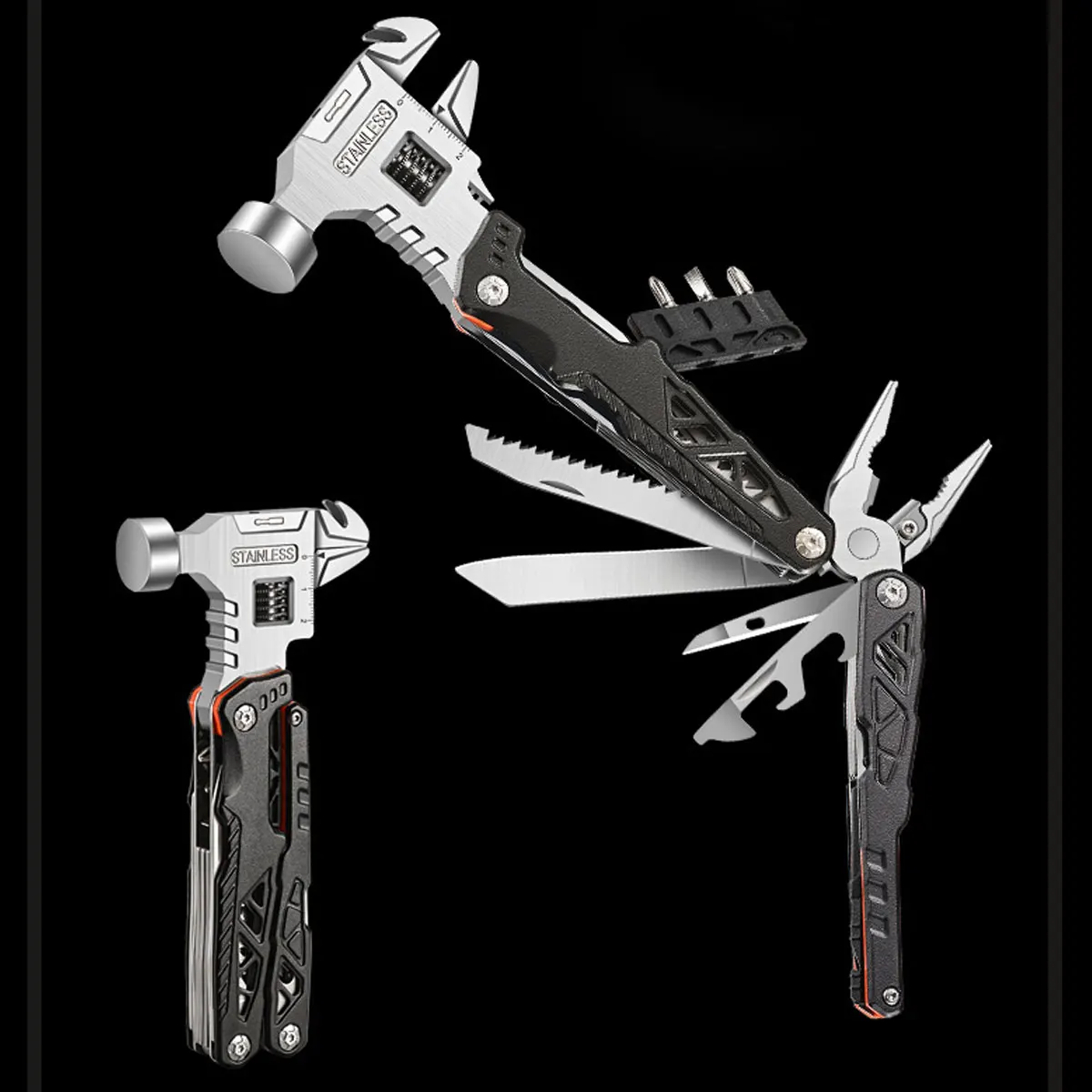 13 in 1 Multi Tool Safety Hammer Wrench Outdoor Folding Portable Pliers Camping Car Emergency Tool Built in Bits EDC Kit view 3