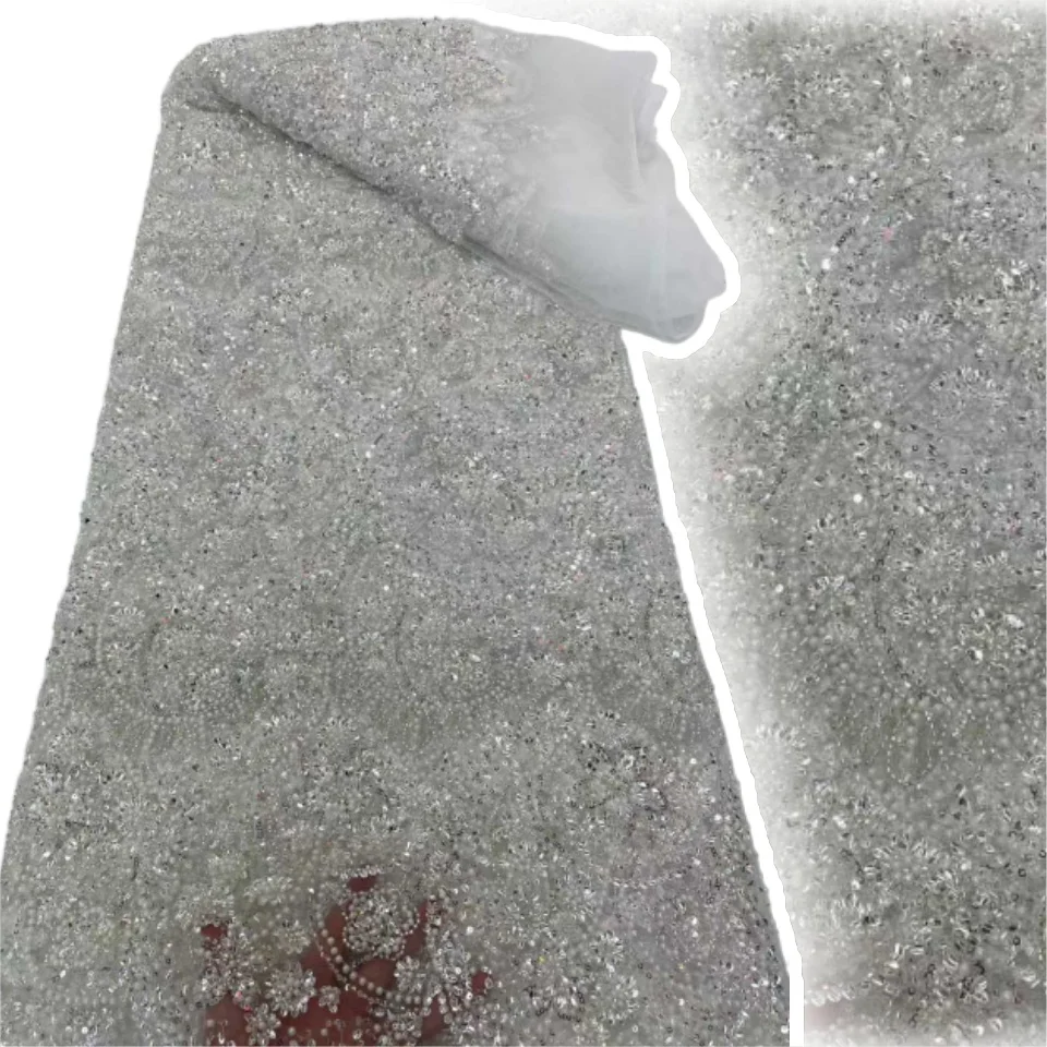 ผ้าทูลล์ปักลายแอฟริกันสีแดงรุ่นล่าสุด ประดับลูกปัดหรูหรา คุณภาพสูง ประดับเลื่อมหรูหรา สำหรับชุดราตรีงานเลี้ยง รุ่น TP1442