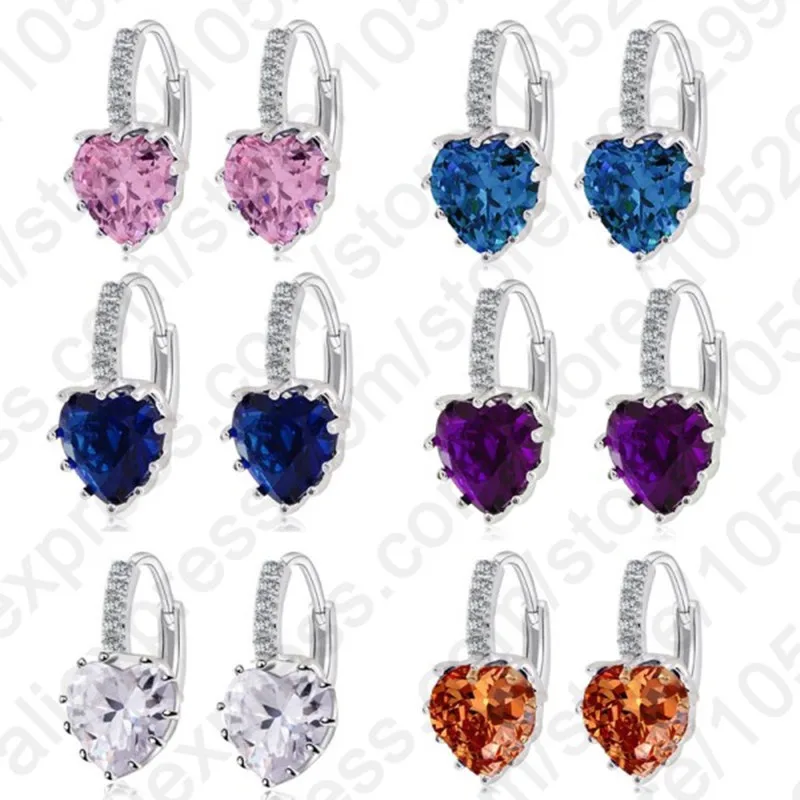 Luxury Ins Hot Colorful Heart Stone 925 Sterling Silver Stud Earrings Women CZ Stone Earrings Korean Trend Bling Crystal Jewelry
