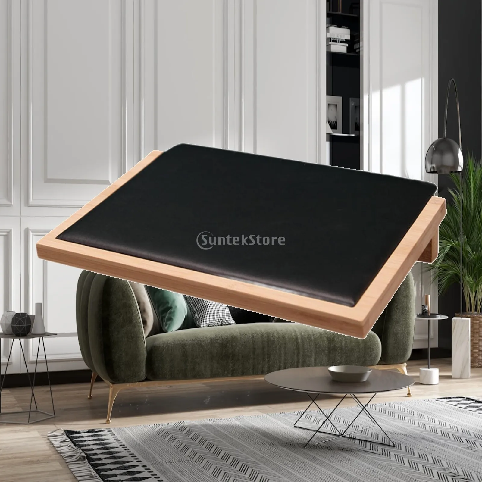 Necklace Display Tray Bamboo Slant Back Jewelry Organizer Holder Rack with PU Cushion for Rings Bracelets Pendant Chain Storage