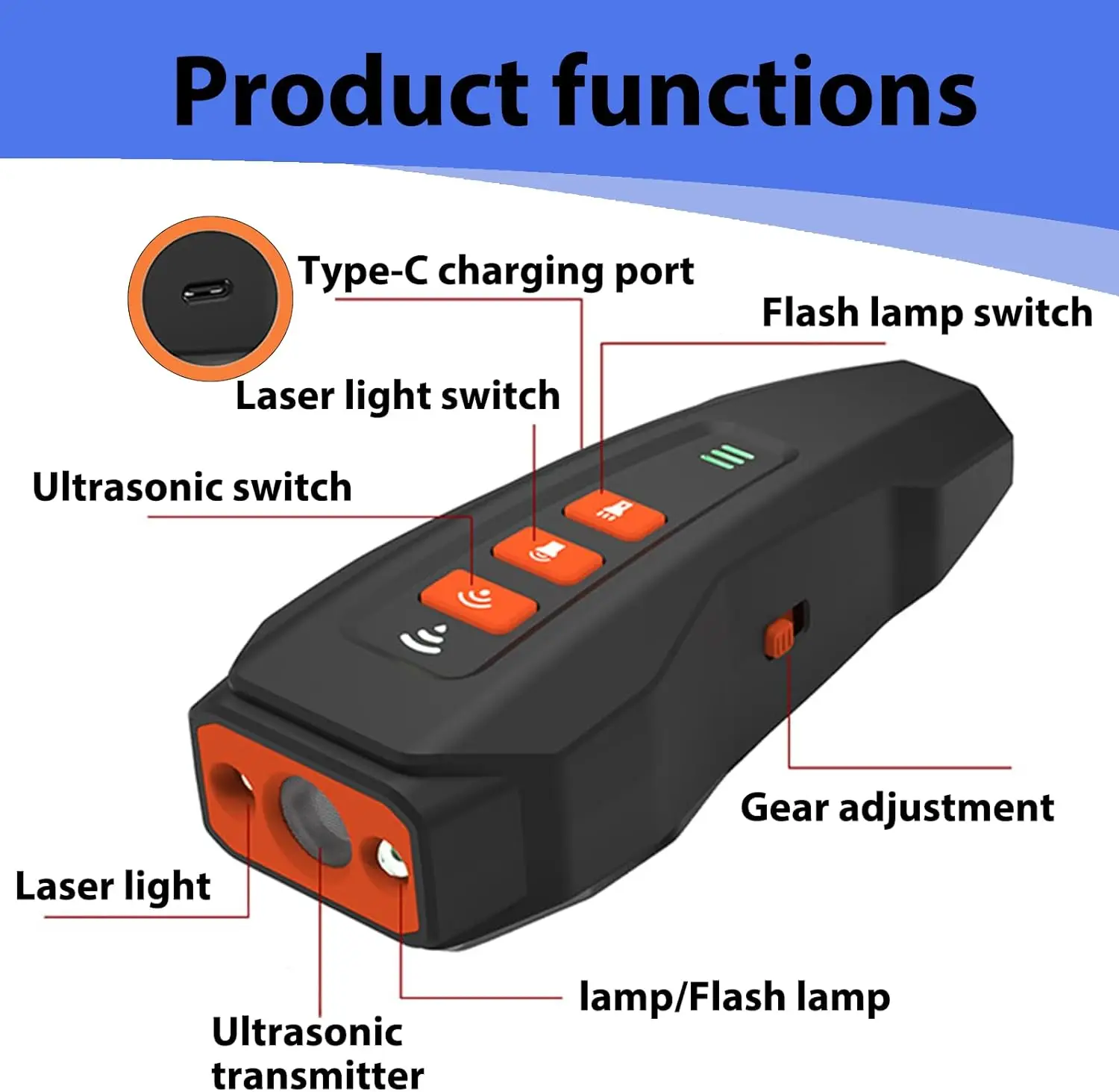 High Intensity Ultrasonic LED Strobe Light with Laser Function Can be used as a flashlight Dog and Cat Barking Deterrent
