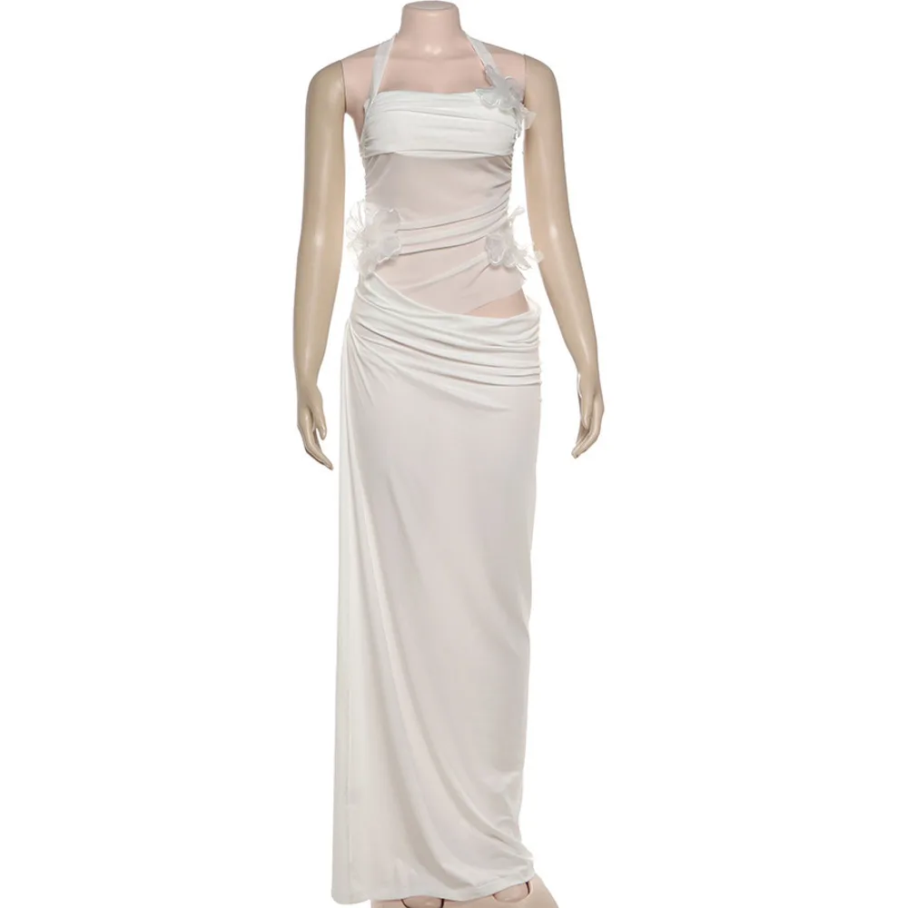 فستان ماكسي مثير بدون حمالات شبكي من Blifanbo للنساء، فستان طويل أنيق شفاف بدون أكمام مفرغ