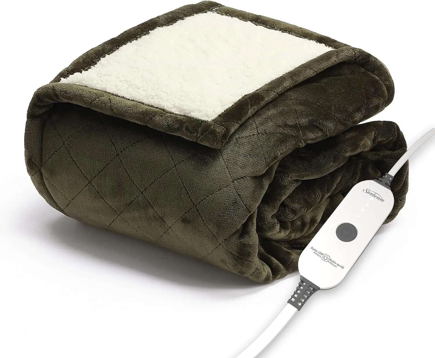 

Electric Heated Throw Blanket, 50x60 Inches, 4 Heat Settings with Auto Shut-Off, Machine Washable Velvet Sherpa, Olive
