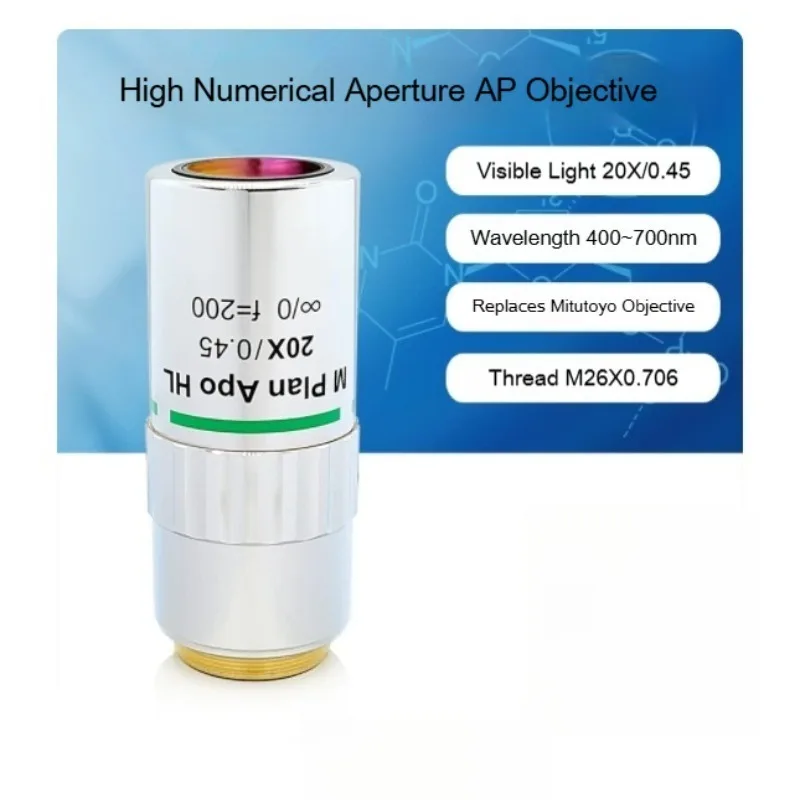 20X Plan Apochromat Metallurgical Microscope Objective Long Focal Length Infinity Corrected APO Replacement Lens