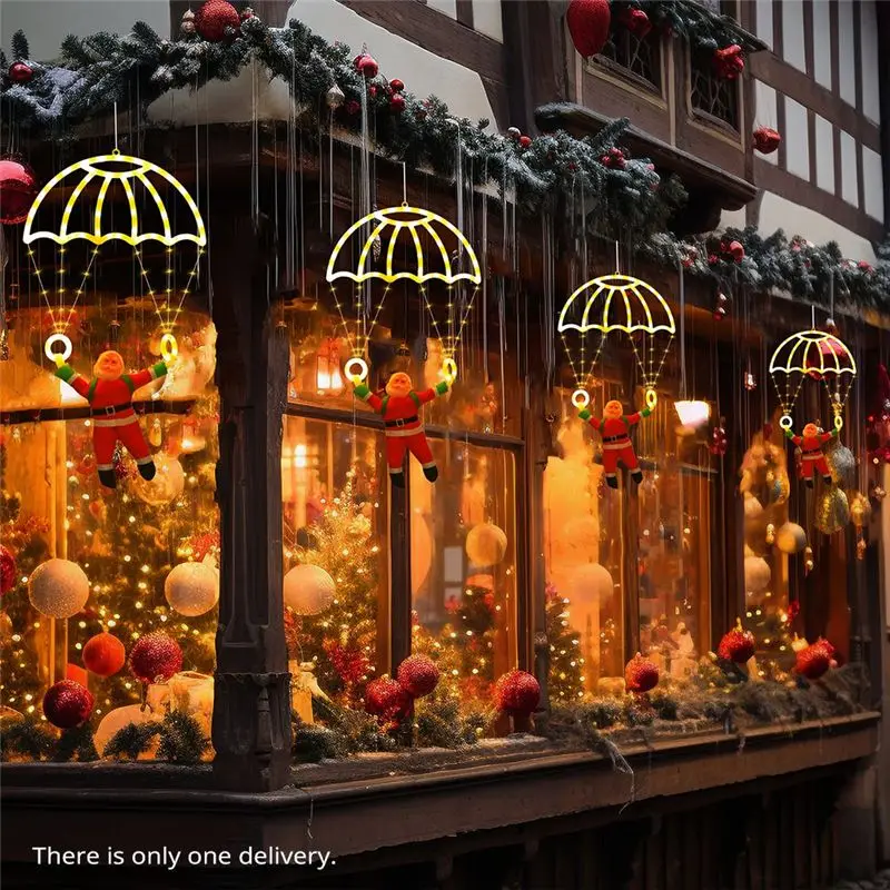 ABRU-Santa Parachute LED Decor-USB-Powered Remote Control Indoor/Outdoor Application, Great For Christmas Home Festivities