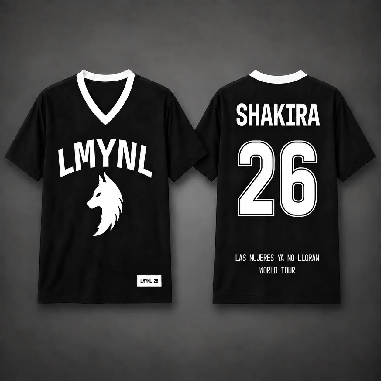 Shakira LMYNL Las Mujeres Ya No Lloran World Tour Baseball-Trikot, hellblau, V-Ausschnitt, Wolf, Nummer 26, Konzert-Merchandise, Unisex, Geschenk für Fans. – Detail 5