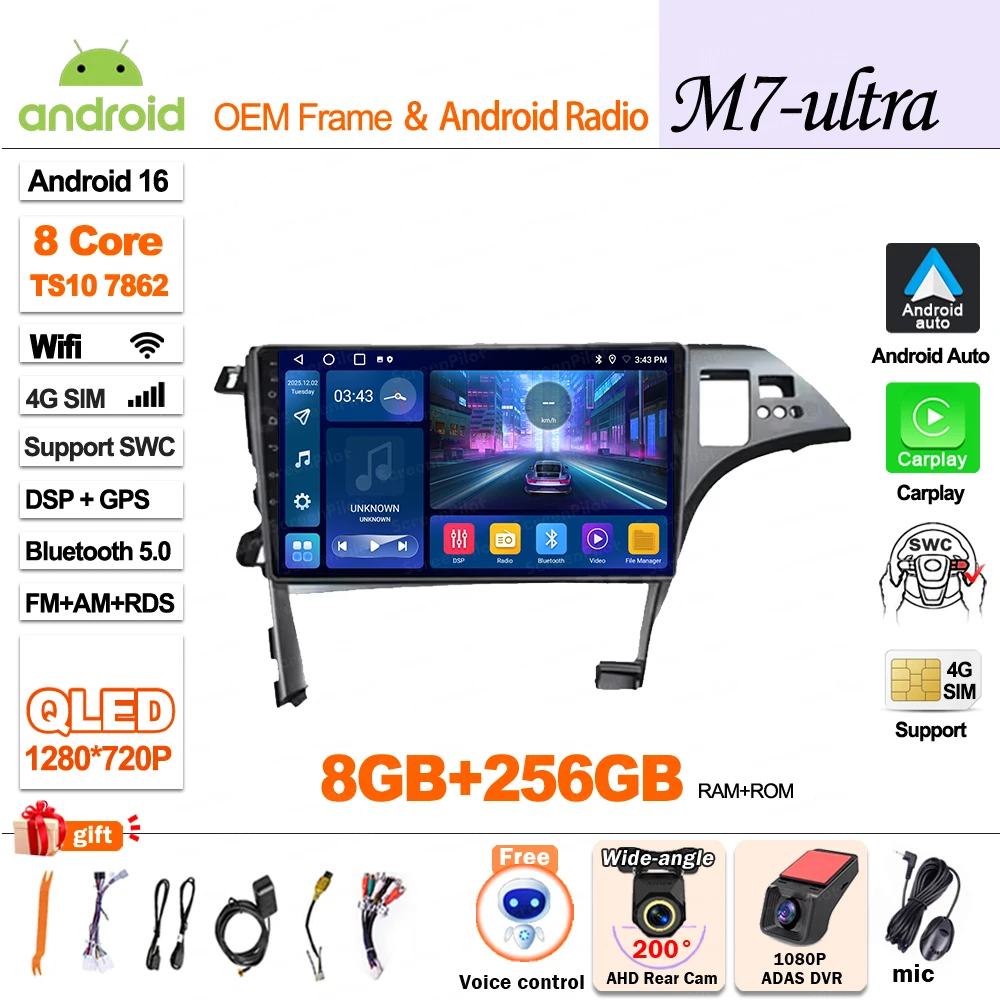 Android 16 Voor Toyota Prius 3 XW30 2009 - 2015 Stereo Head Unit Multimedia Video Player GPS Navigatie Bluetooth 8 Core Wifi 5G