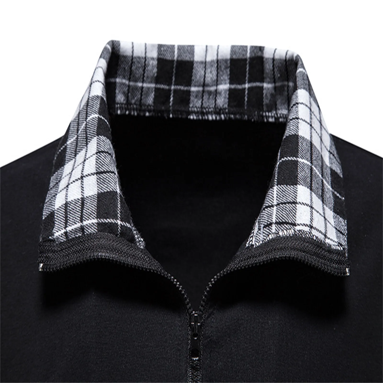 Men\'s Polo Shirt Zipper Long Sleeve Business Pullover Tops Formal Work Plaid Splice Tee Casual T Shirts For Men Clothing