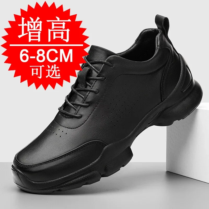 

Men's Black Elevator Shoes Taller Genuine Leather Footwear Removable Invisible Height Increasing 8CM 6CM Hidden Heel Shoes 36-45