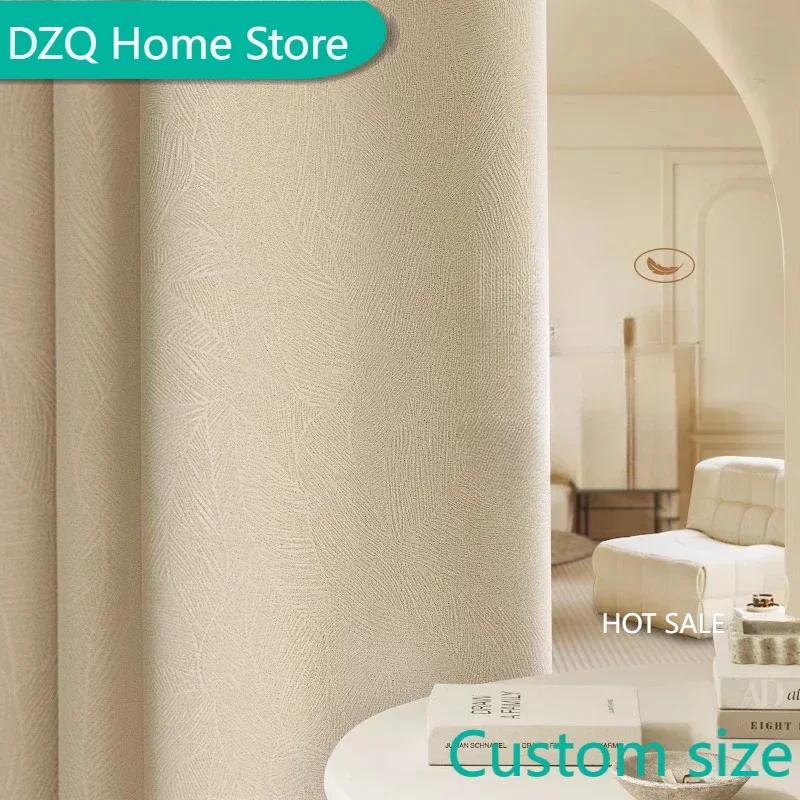 

French Style Light Luxury Cream Style Blackout Curtains High-end Chenille Palm Leaf Jacquard Curtains for Bedroom Living Room