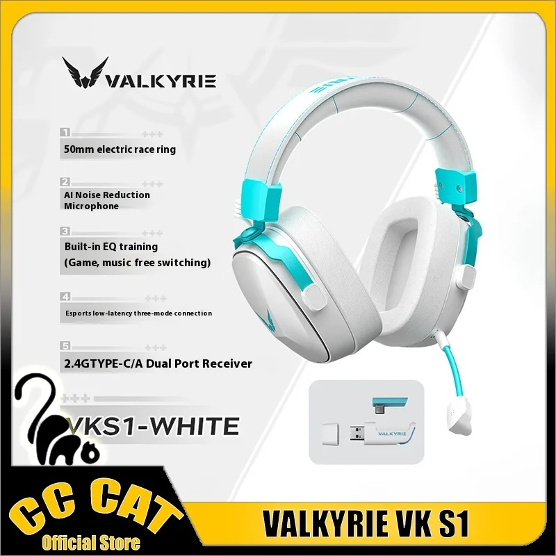 

VALKYRIE VK S1 Headphones Tri Mode Wireless Headset Custom 50mm Low Latency Dynamic Drive AI Noise Cancellation Gaming Earphone