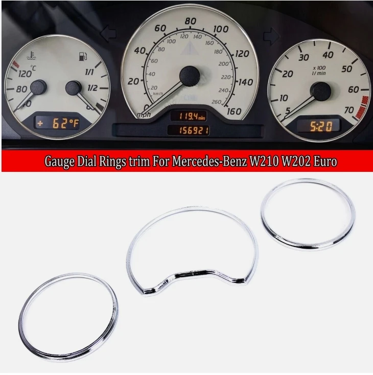 

Premium Grade Chrome trim strips chrome dash board gauge ring set-for Mercedes Benz W210 95-99 E Class W202 A208