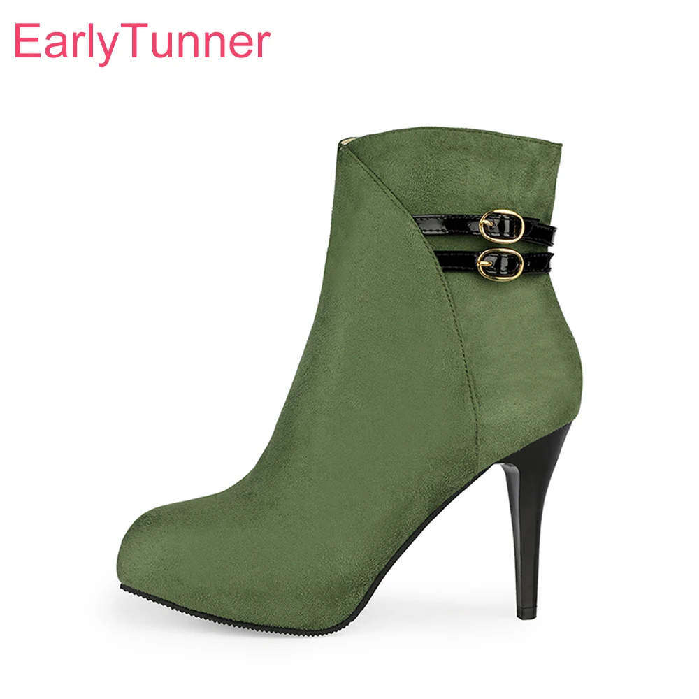 

Зимние милые зеленые, черные женские ботильоны для верховой езды, модные женские модельные туфли на высоком каблуке, большие размеры 12, 32,3, 45, 50