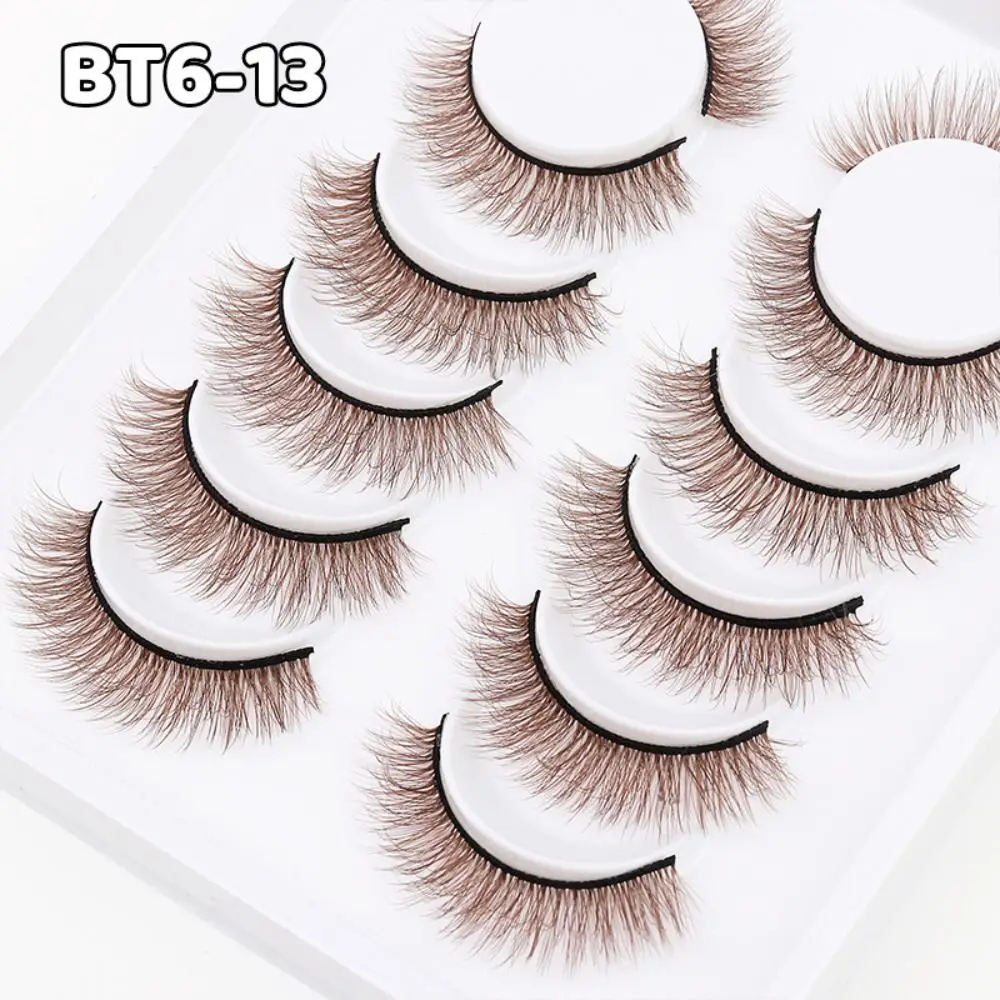 6 Pairs 3D Faux Nertsen Valse Wimpers Zwarte Band Natuurlijke Look Wimpers Lange Piekerige Zachte Natuurlijke Oogmake-up Gereedschap