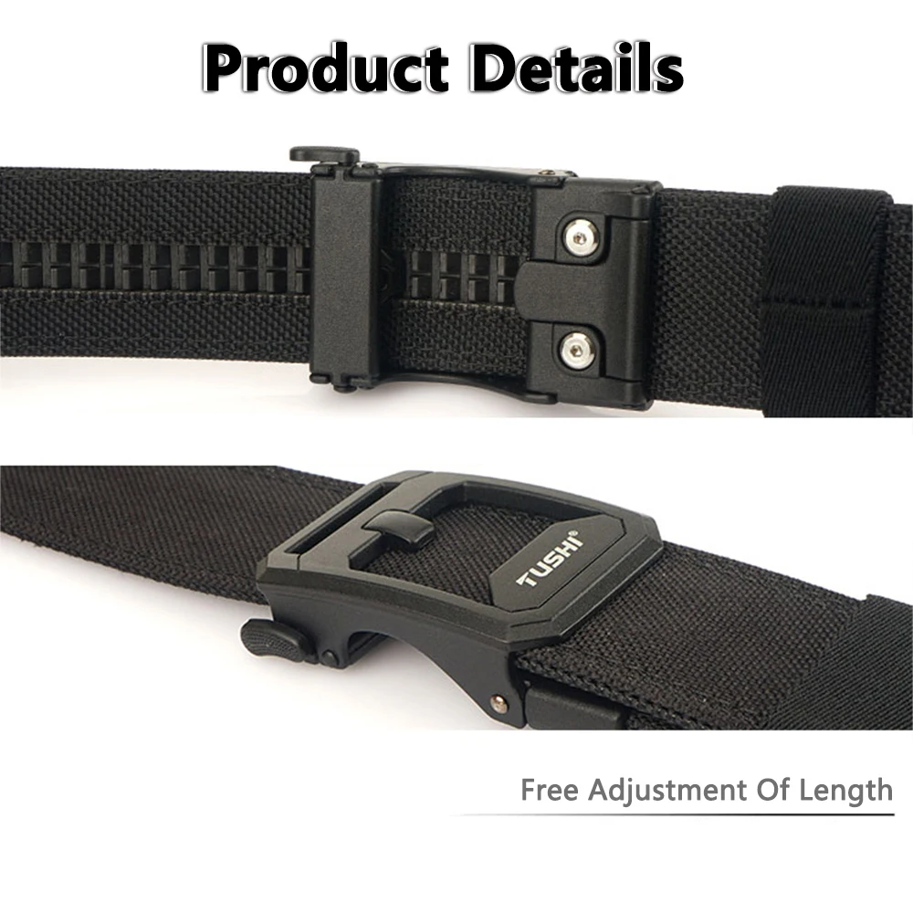 TUSHI Harter taktischer Gürtel für Herren, robustes Nylon-Metall, automatische Schnalle, Polizistuty, Militärgürtel, Outdoor-Gürtel, IPSC-Zubehör – Detail 8
