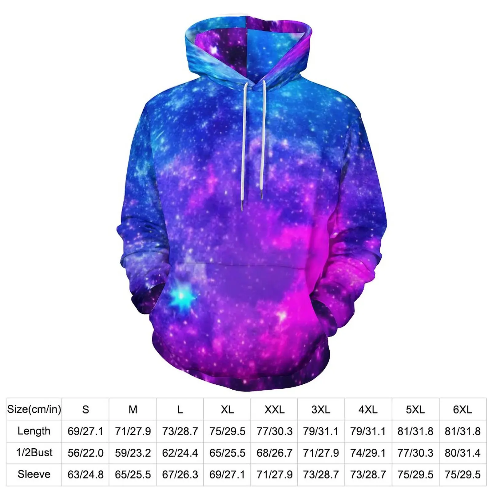 Abstract Galaxy Loose Hoodies Blue and Pink Retro Pullover Hoodie Unisex Long Sleeve Oversized Casual Custom Clothing