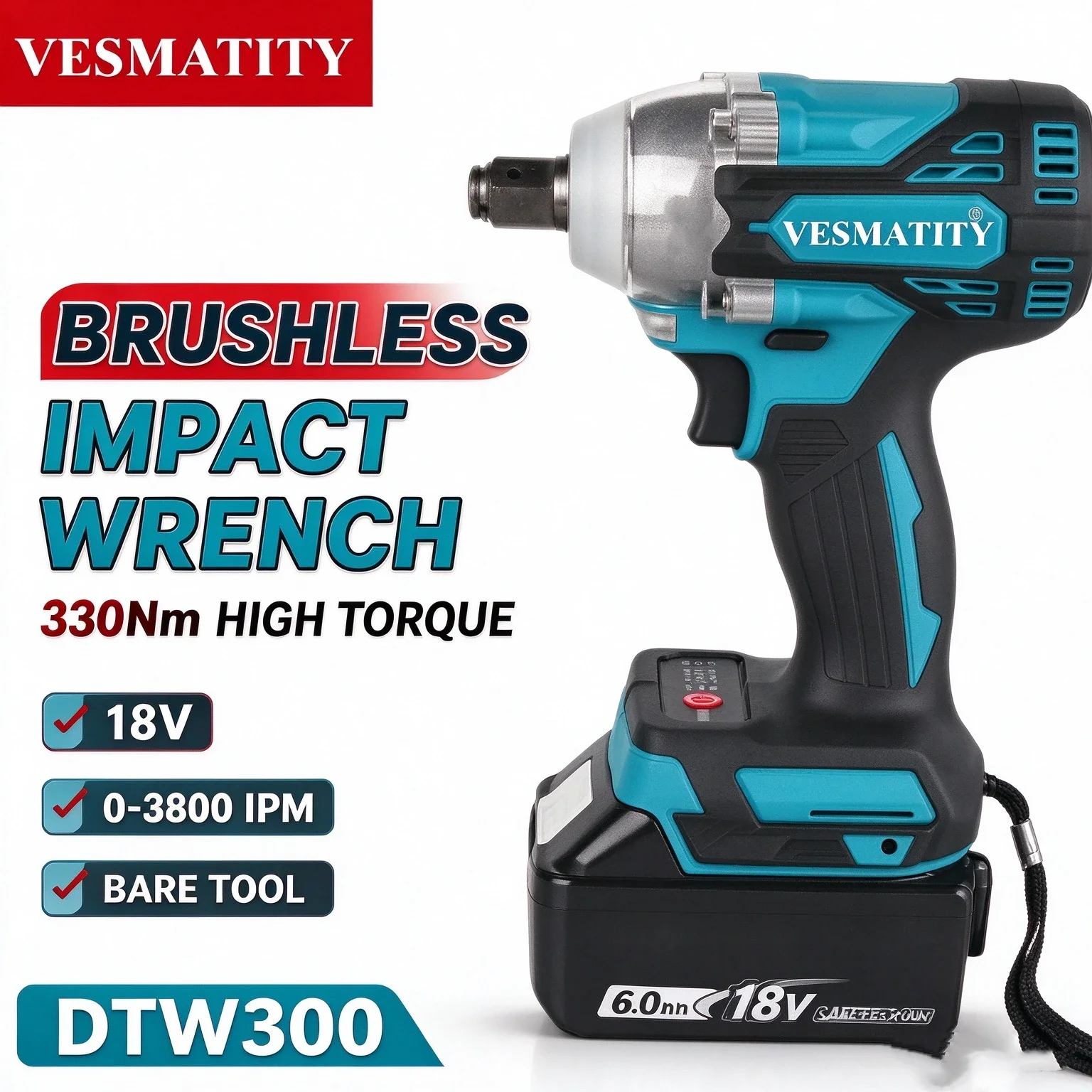 Brushless Cordless Wrench Tool Set, 330Nm Torque, Large Power, Wind Cannon Remove Tire, Lithium Auto Repair for 18V-20V battery.
