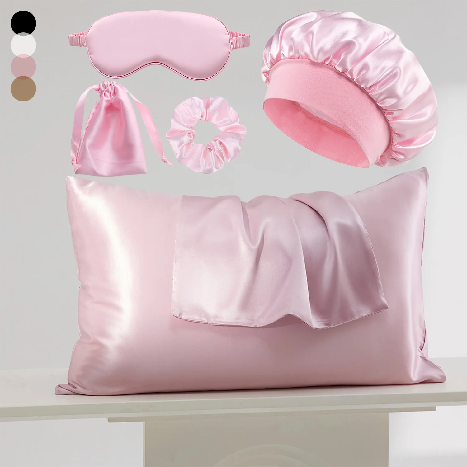 Luxury 6PCS/Set 2 Pillowcase Hair Scrunchie Night Hat Set Fashion Imitation Silk Satin Pillowcase Sleep Set Silkly Turban Cap