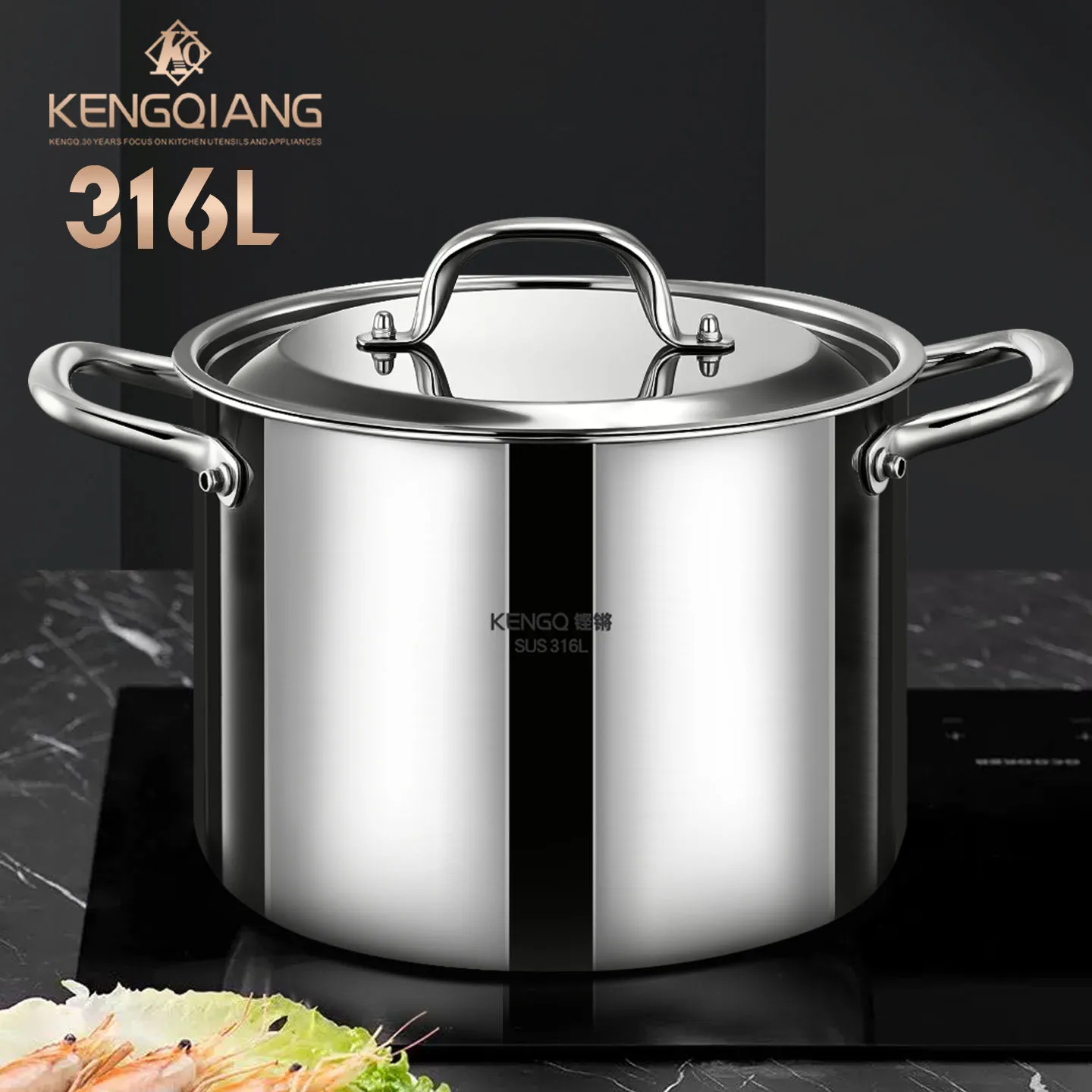 

KENGQ Large Capacity Cooking Pots Kitchen Cookware 316 Stainless Steeel Soup Pot Double Ears Stock Pot for Gas Induction Cooker