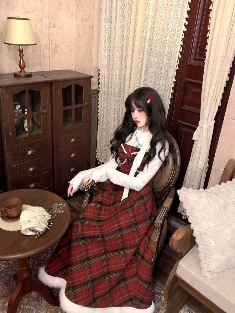 2025 الربيع والخريف خمر منقوشة قصيرة سترة سترة القوس عالية الخصر فستان بحزام أبيض كم طويل الداخلية ثلاث قطع مجموعة #2