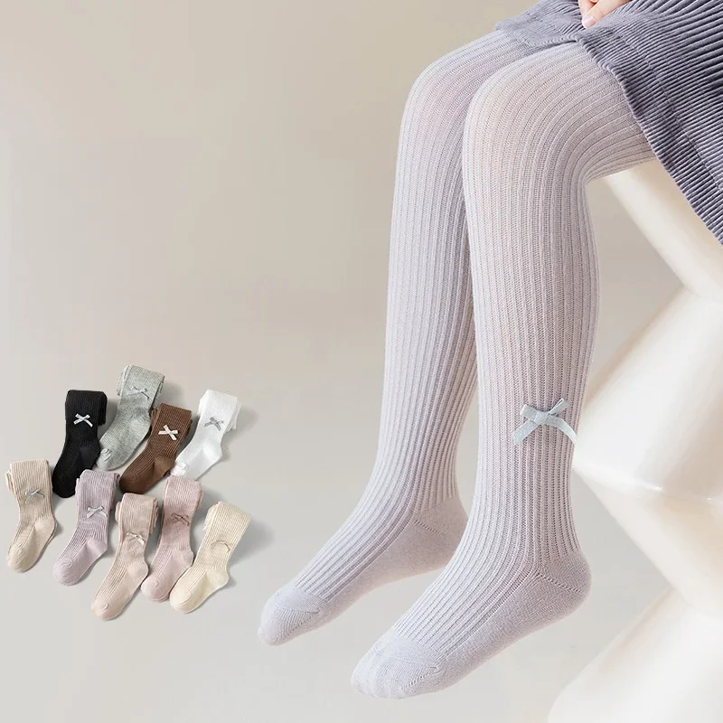 2026 frühling Herbst Neue Kinder Strümpfe Für Mädchen Gerippte Bogen Strumpfhosen 1-12Y Mädchen Böden Outwear