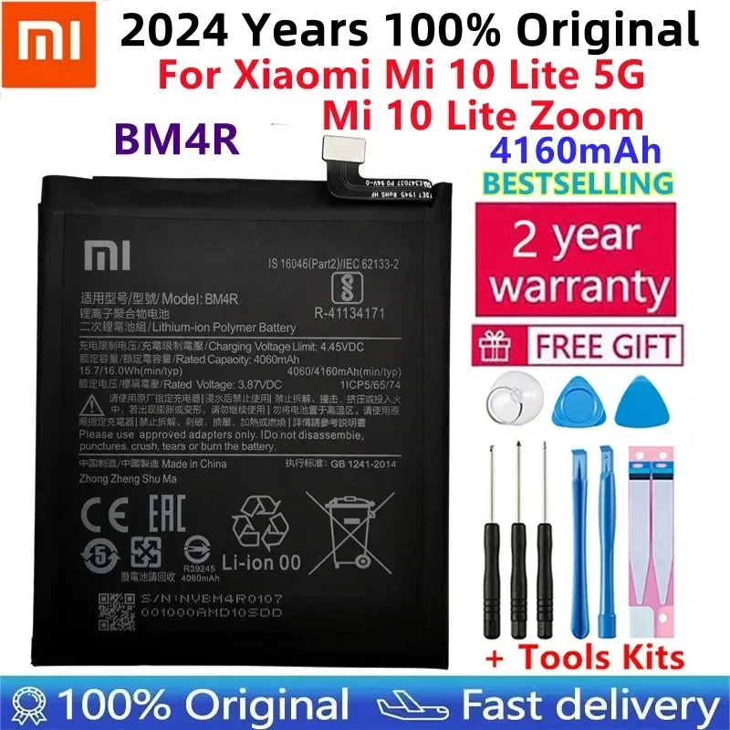 2024 anos 100% original bm4r 4160mah bateria de telefone para xiaomi mi 10 lite 10lite 5g zoom baterias de substituição transporte rápido